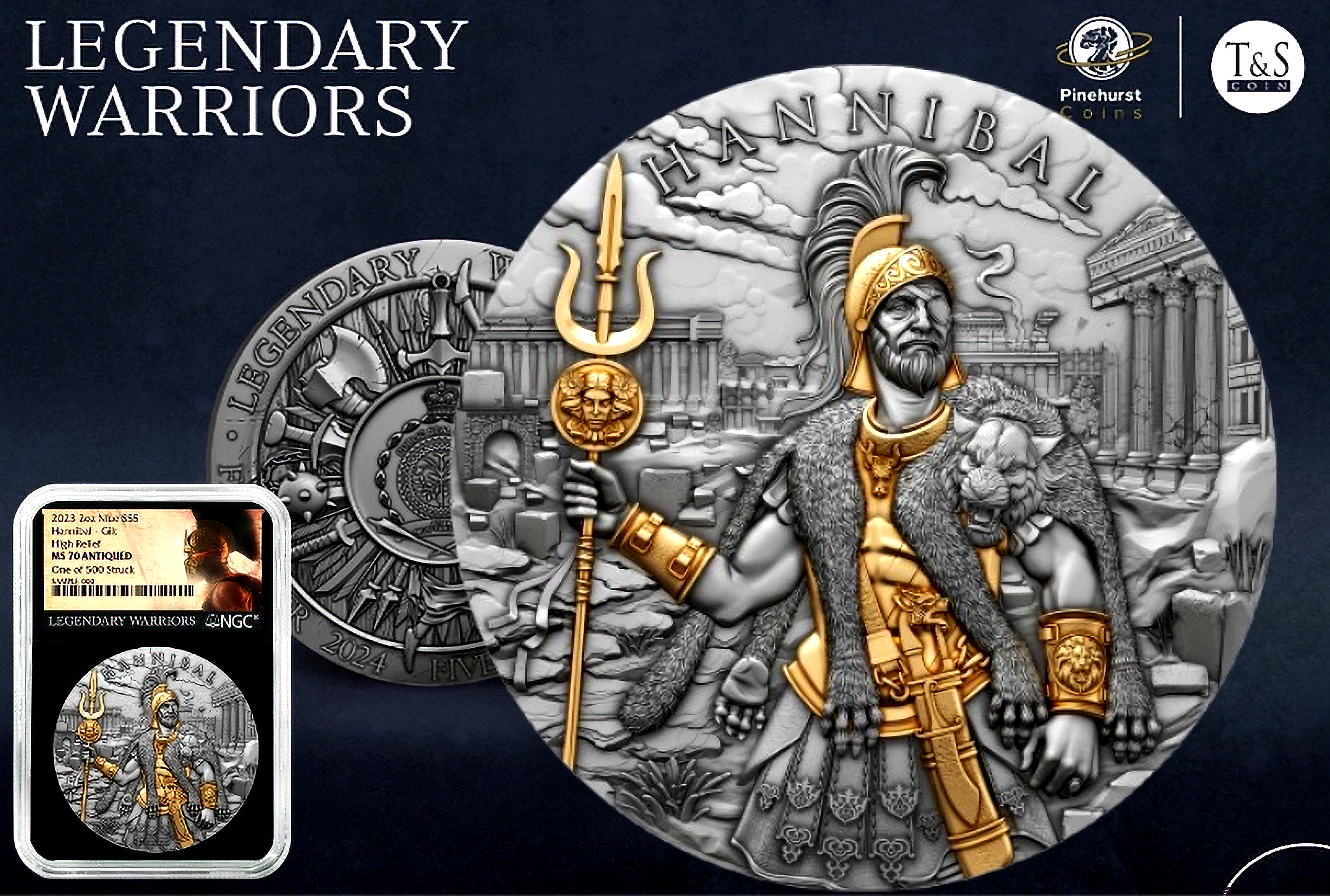 HANNIBAL Legendary Warrior series 2oz .999 High Relief Silver $5 Niue 2025