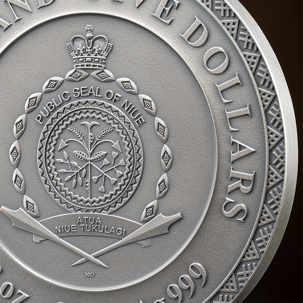 Miniatura: Dazhbog Divine Faces of the Sun 3 oz Antique finish Silver Coin 5$ Niue 2024