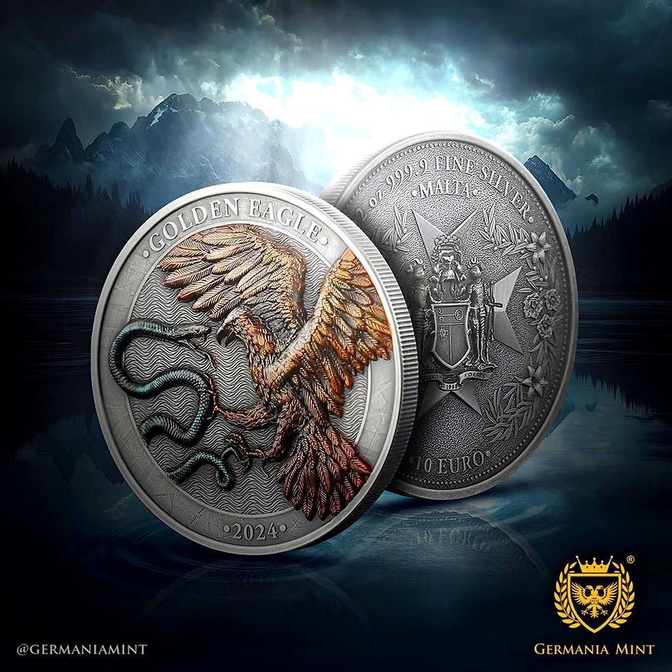 Miniatura: 2024 Malta Golden Eagle 10 Euro 2 oz 999.9 Silver BU HR Limited Edition