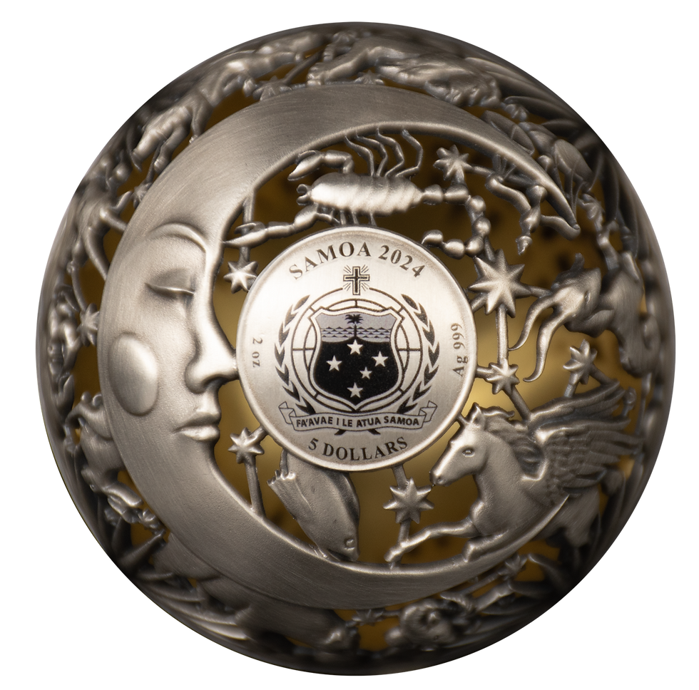 Miniatura: SUN AND MOON Filigree Spherical 2 Oz Silver Coin Samoa 2024