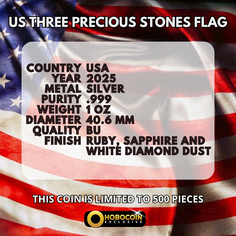 Thumbnail: THREE PRECIOUS STONES US FLAG 1 Oz Silver Coin 1$ USA 2025