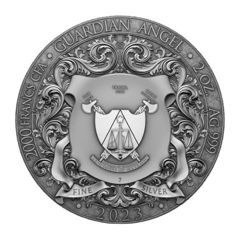 Miniature : GUARDIAN ANGEL 2 Oz High Relief Antique Finish Silver coin Cameroon 2023