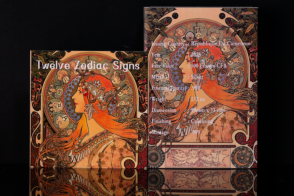 Miniatura: Zodiac Series Inspired by Alphonse Mucha 1/2 oz Silver Coin 500F Cameroon 2025