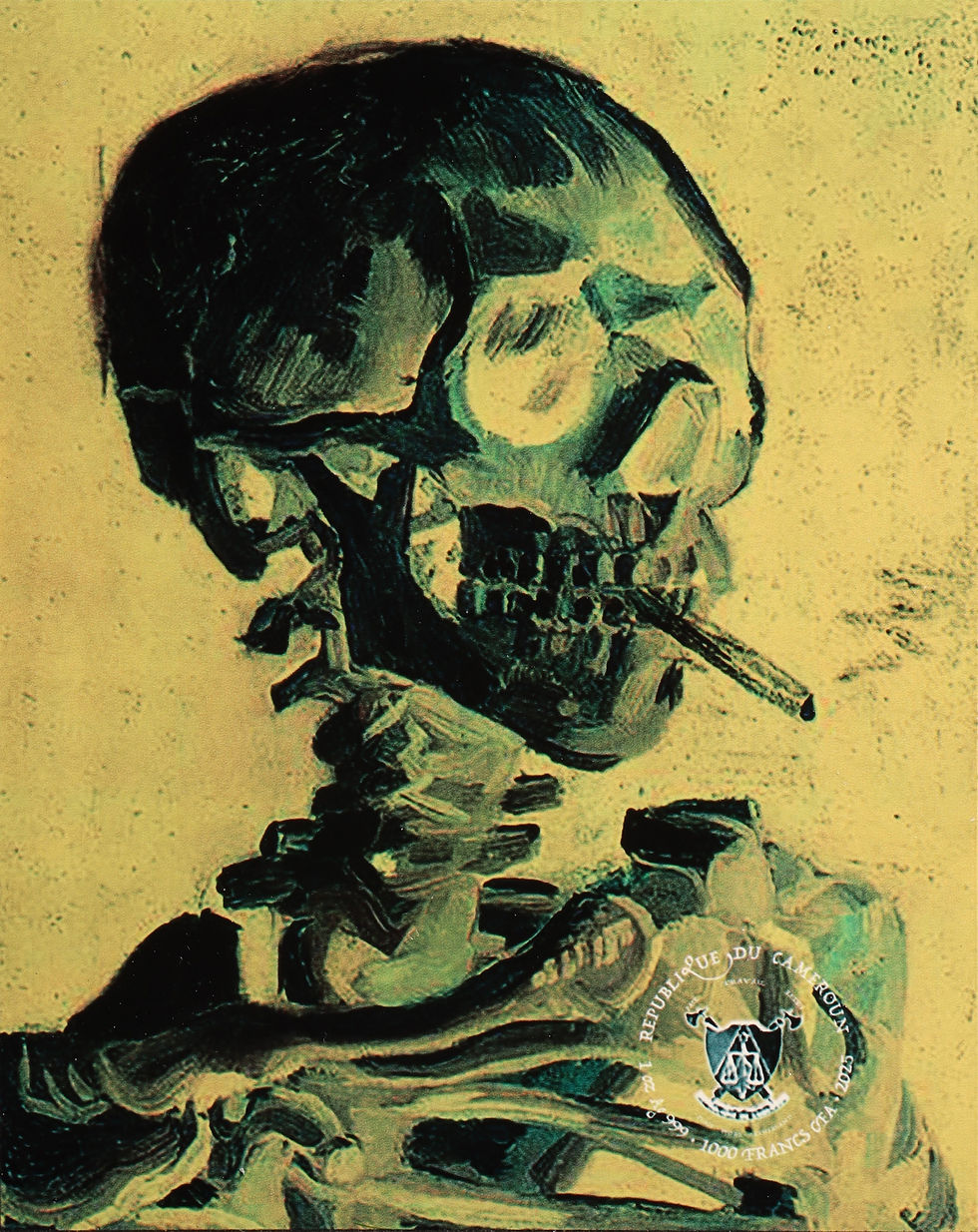 Miniaturbild: Head of a Skeleton with a Burning Cigarette by Vincent Van Gogh 1oz .999 Silver