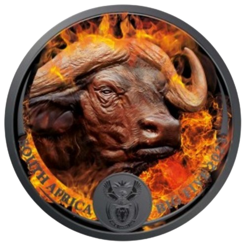 Miniatura: 2023 1 oz South African Big Five Burning Buffalo Colorized Coin