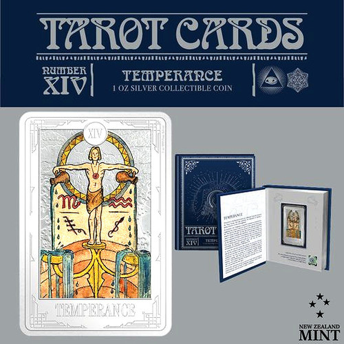 Tarot Cards XIV Temperance 1oz Silver Coin 2 Niue 2023 Gold