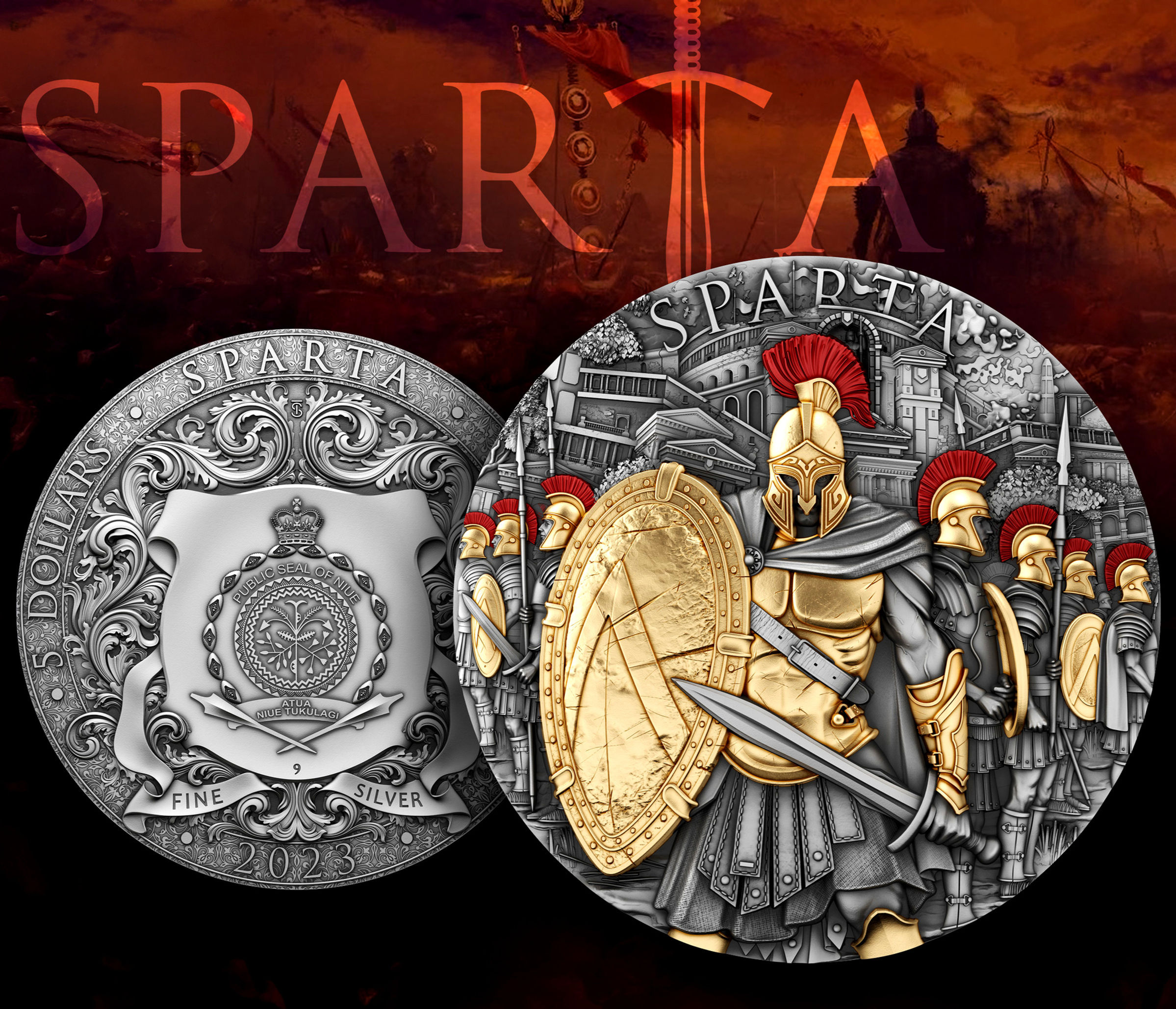 SPARTA 2 Oz High Relief Silver Coin 2000 Francs Cameroon 2023