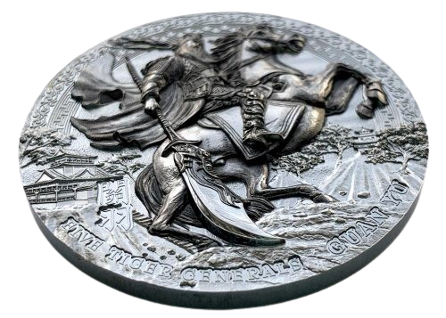 Miniatura: GUAN YU Five Tiger Generals 3 Oz Black Proof Silver Coin 5$ Niue 2020