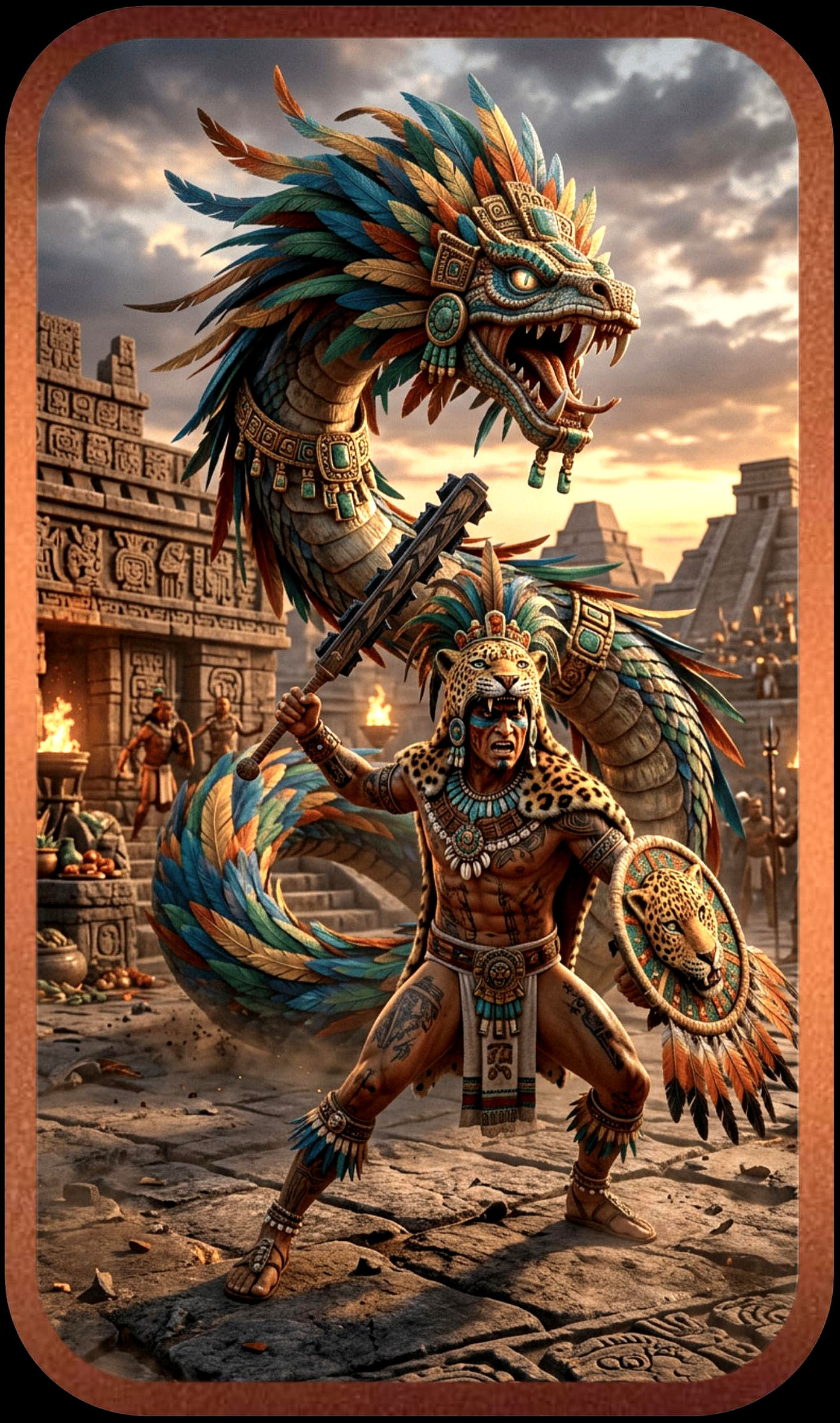 Warrior of Queztalcoatl Colorized 1 Oz .999 Copper Bar