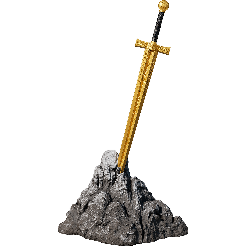 Miniatura: Legend of the Sword Excalibur 2 oz Gold Glided Silver Shaped Embedded Stone 2025