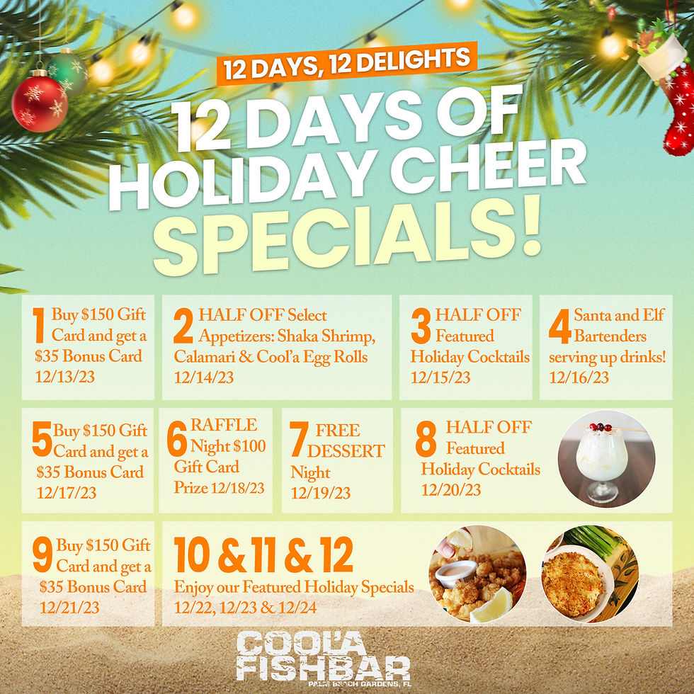 Fresh Seafood Palm Beach Gardens 12 Days Calendar