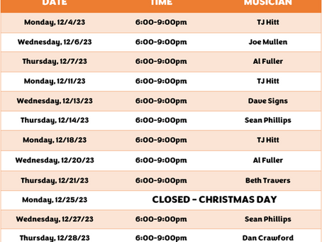 December Live Music | Venice, FL Restaurant