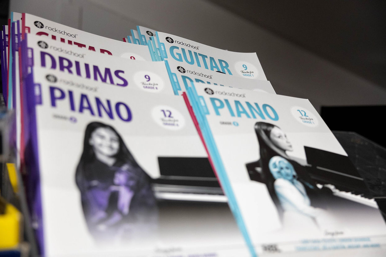 Rockschool graded exam books for drums, guitar and piano