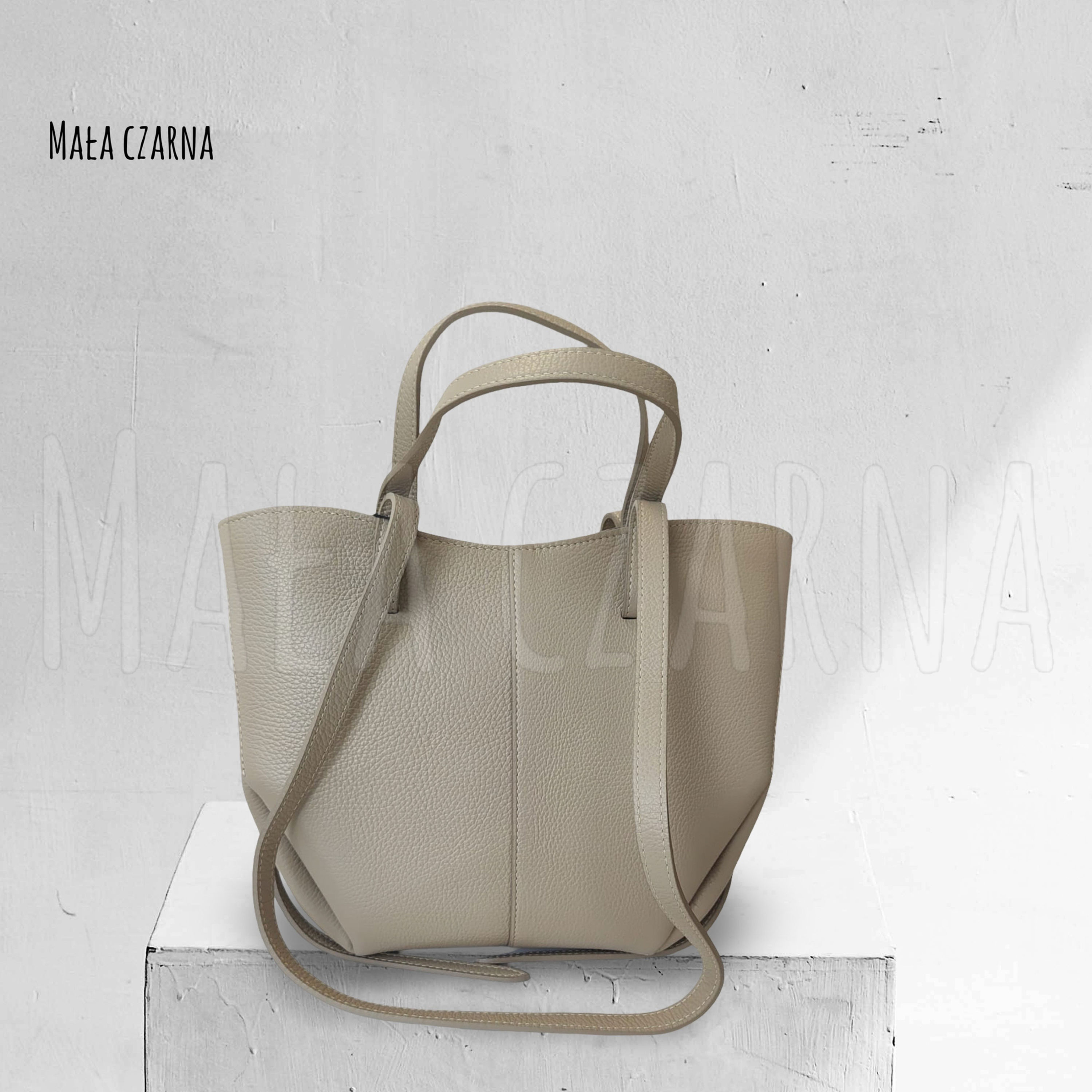 Livia midi - skórzana torebka shopper w kolorze jasny beż