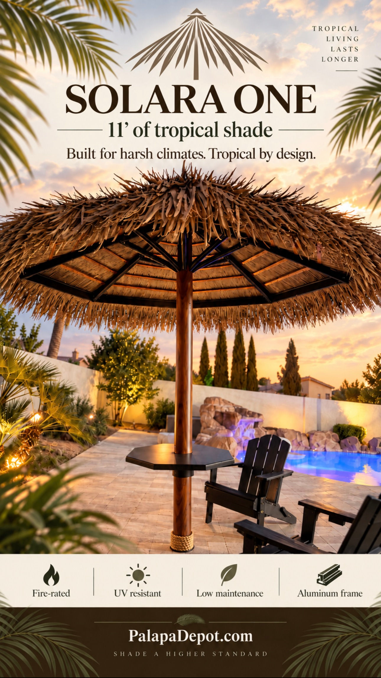 Solara One - ALUMINUM 11' Commercial-Grade DIY Palapa Kit