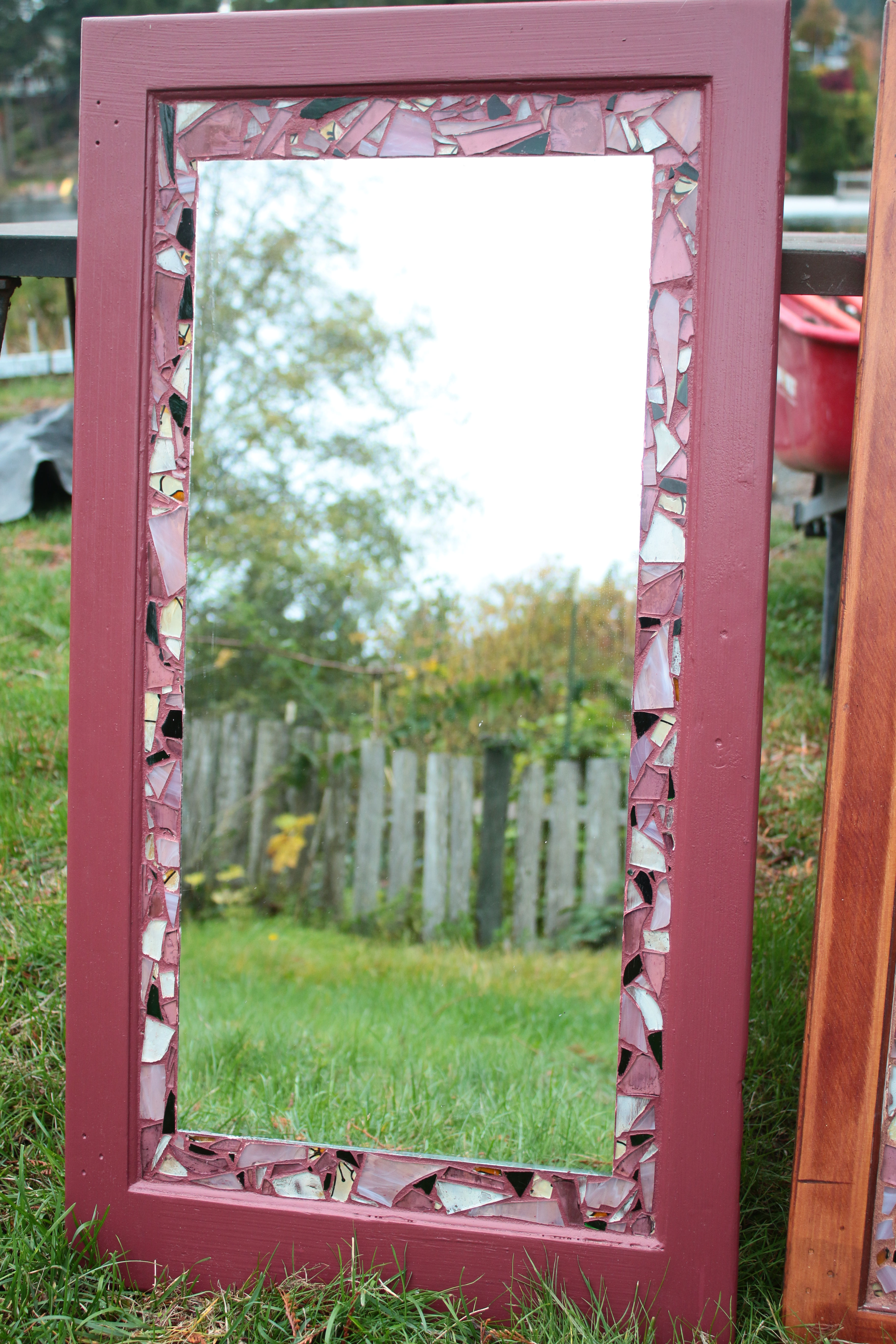 Mosaic Framed Mirror - Burgundy