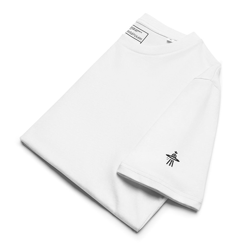 Miniatura: Spaceship Om Black Embroidered Organic Classic T-Shirt