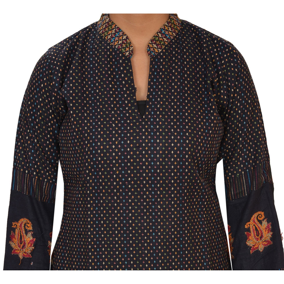 Thumbnail: Woolen Hand Embroidered Kashmiri Long Kurta (Large)