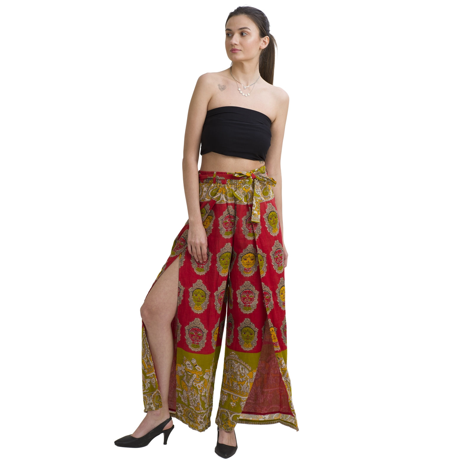 Pure Cotton Printed Wrap Style Palazzo Pant (Small)
