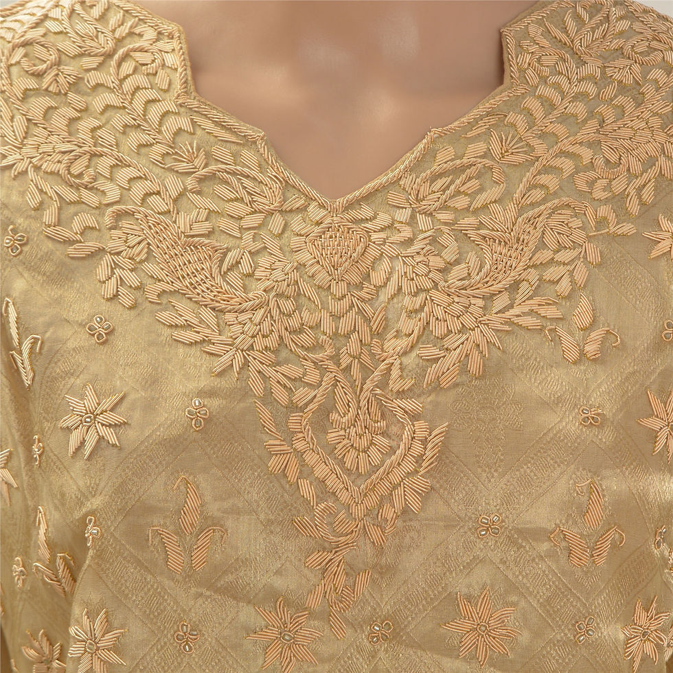 Thumbnail: Pure Satin Silk Golden Zari Long Kurta (Large)