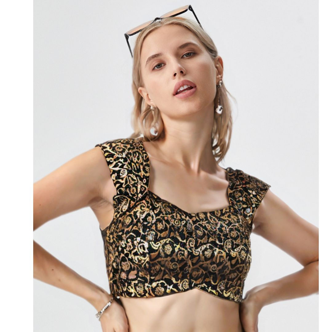 Chanderi Silk Woven Padded Crop Top Blouse (Small)