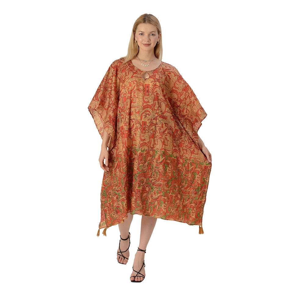 Thumbnail: Pure Silk Keyhole Kaftan,Upcycled Freesize (Free Size)