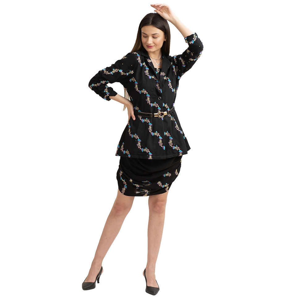 Thumbnail: Pure Crepe Silk Skirt Blazer Co-Ord Set (Medium)