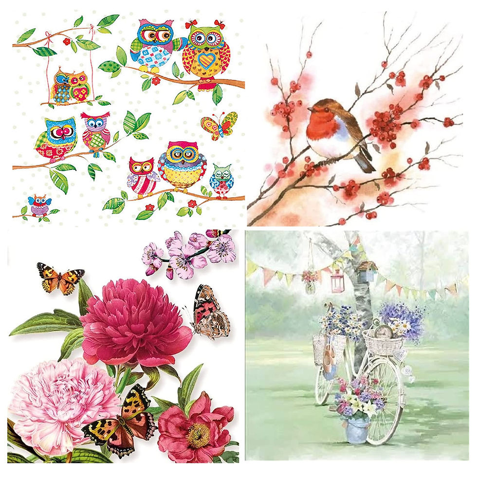 Thumbnail: Tickles Decoupage Printed Art Craft Napkin Tissue Owl Flower Bird Cycle 33cm