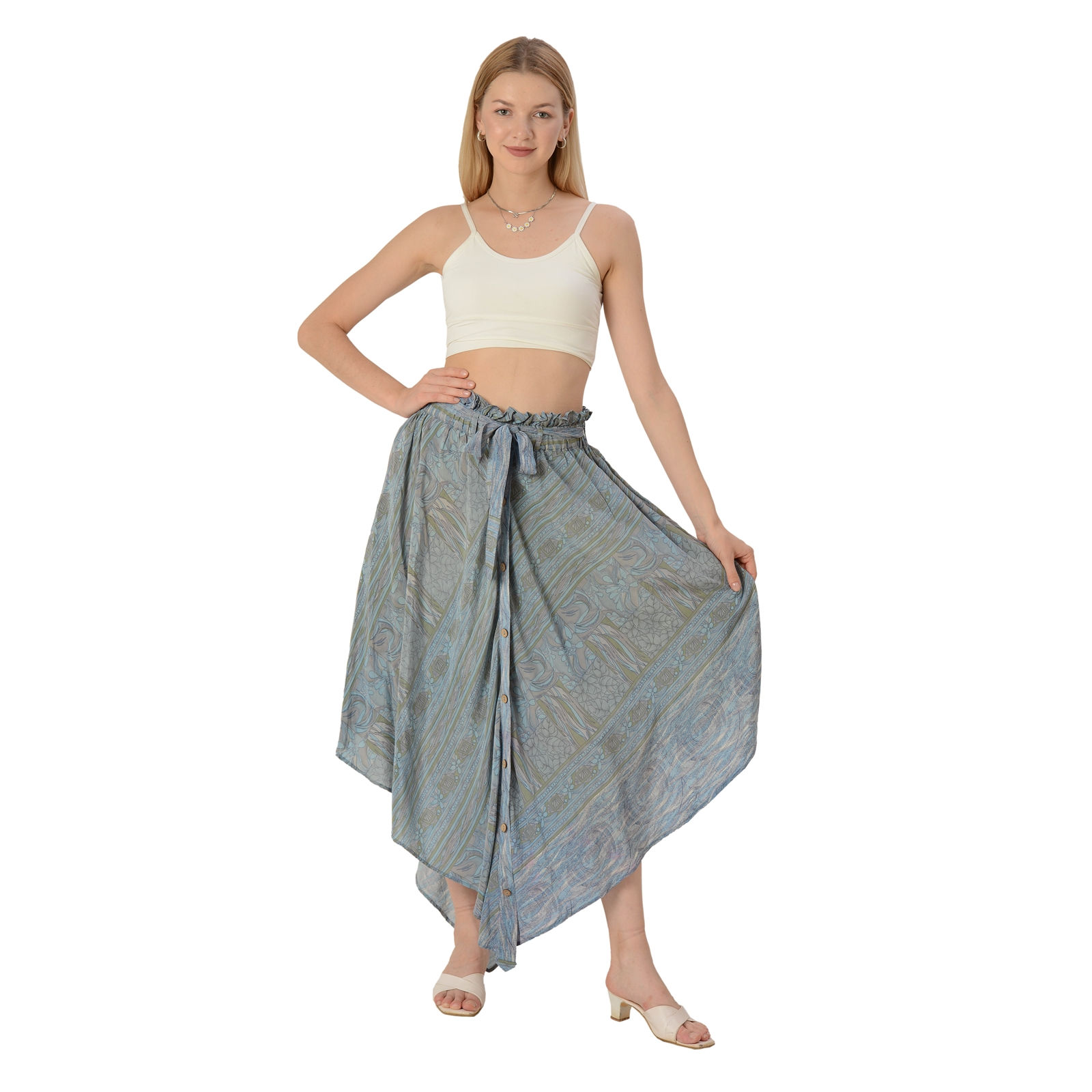 Pure Crepe Silk Long Skirt,Upcycled Free Size (Small)