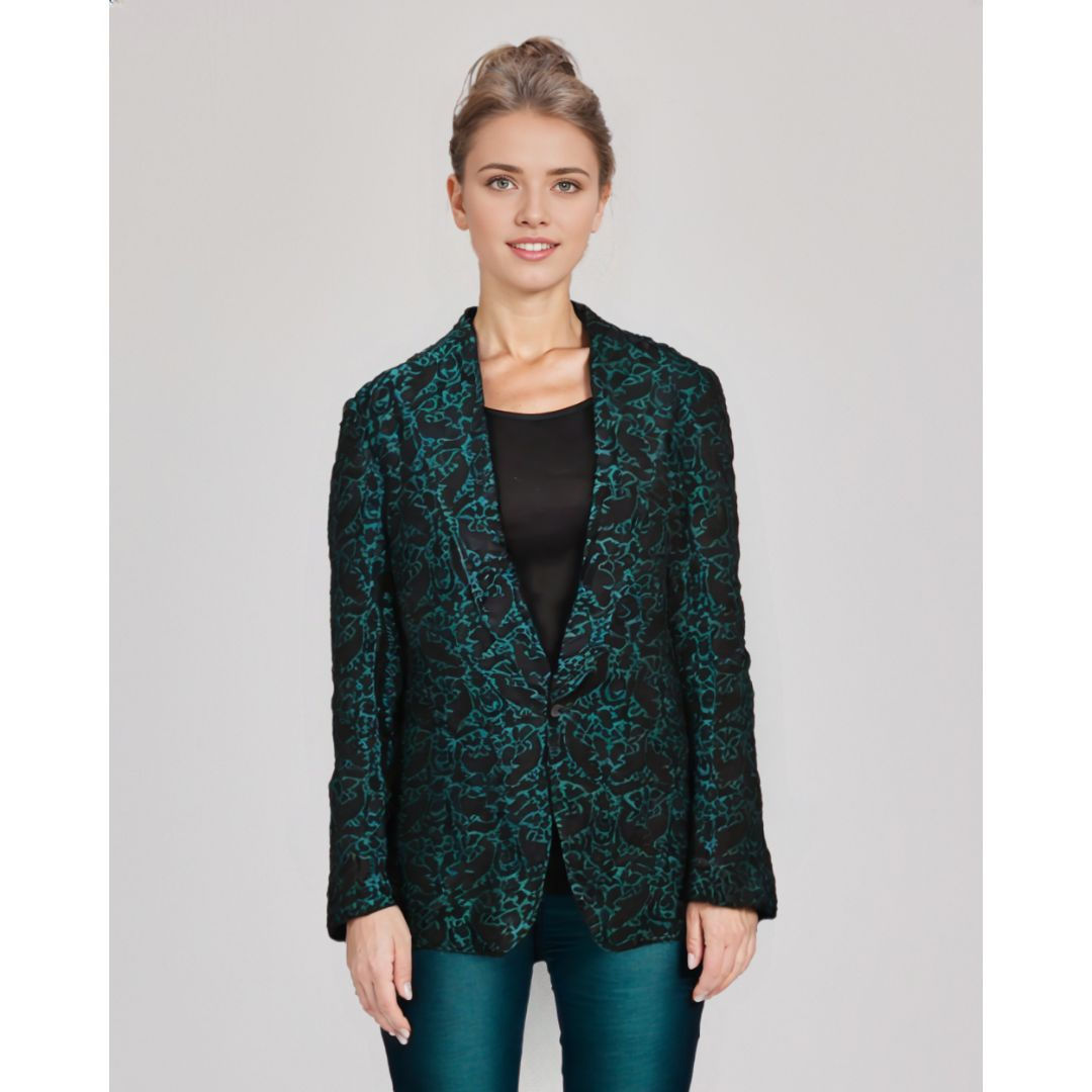 Silk Blend Embroidered Short Jacket Blazer (Large)