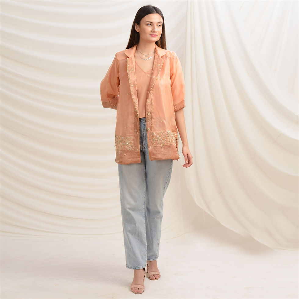 Thumbnail: Tissue Zardozi Short Jacket Blazer (Large)