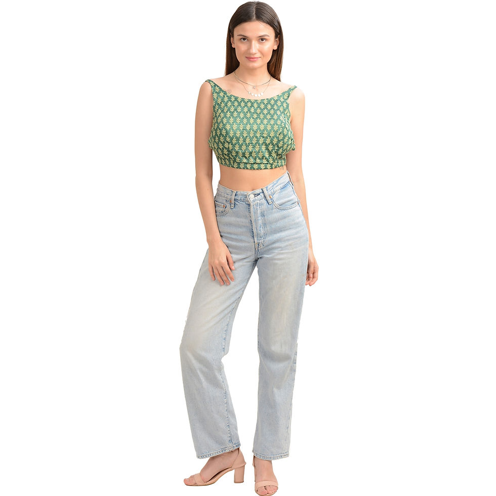 Thumbnail: Pure Silk Backless Crop Top Blouse (Small)