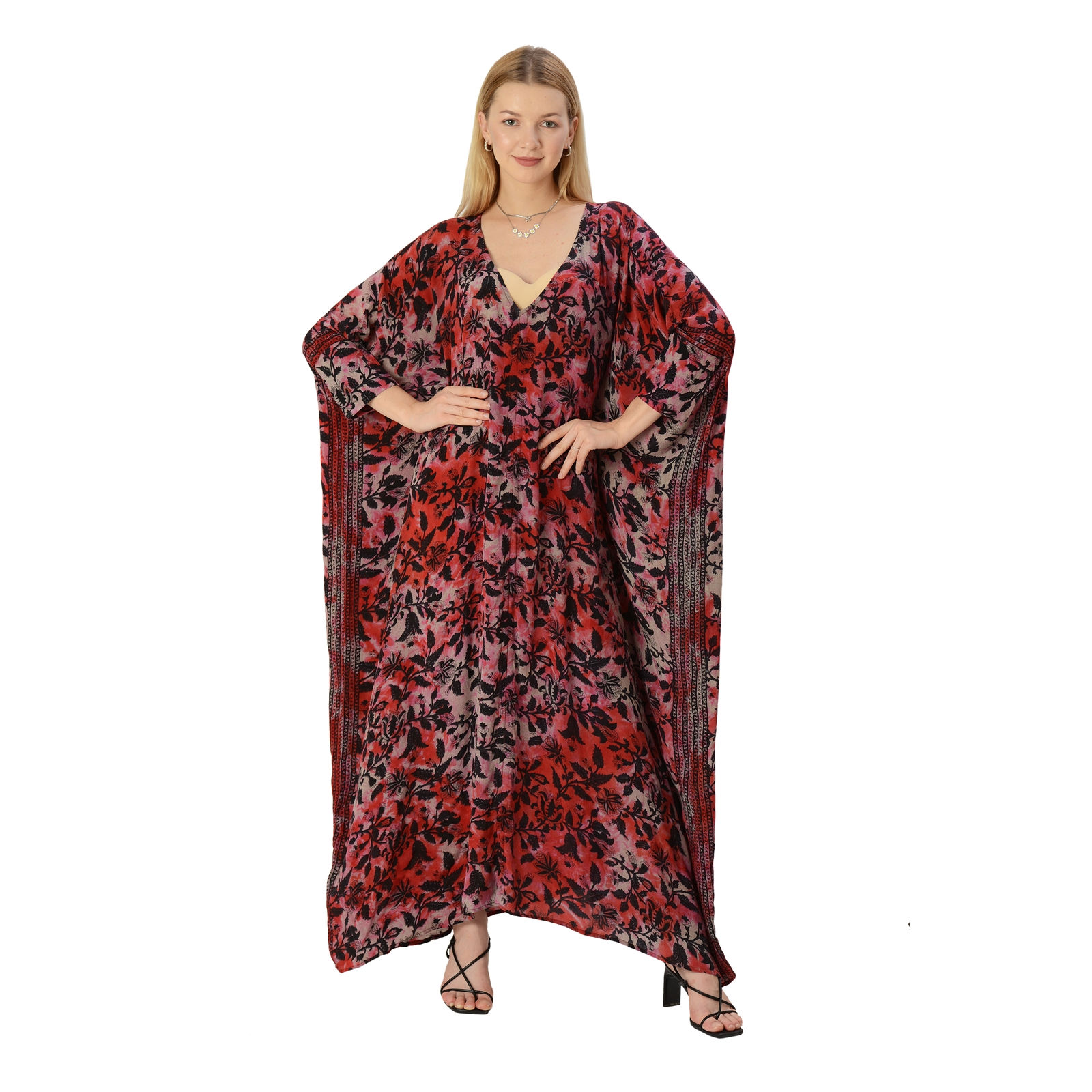 Pure Crepe Silk Long Kaftan Free Size (Free Size)