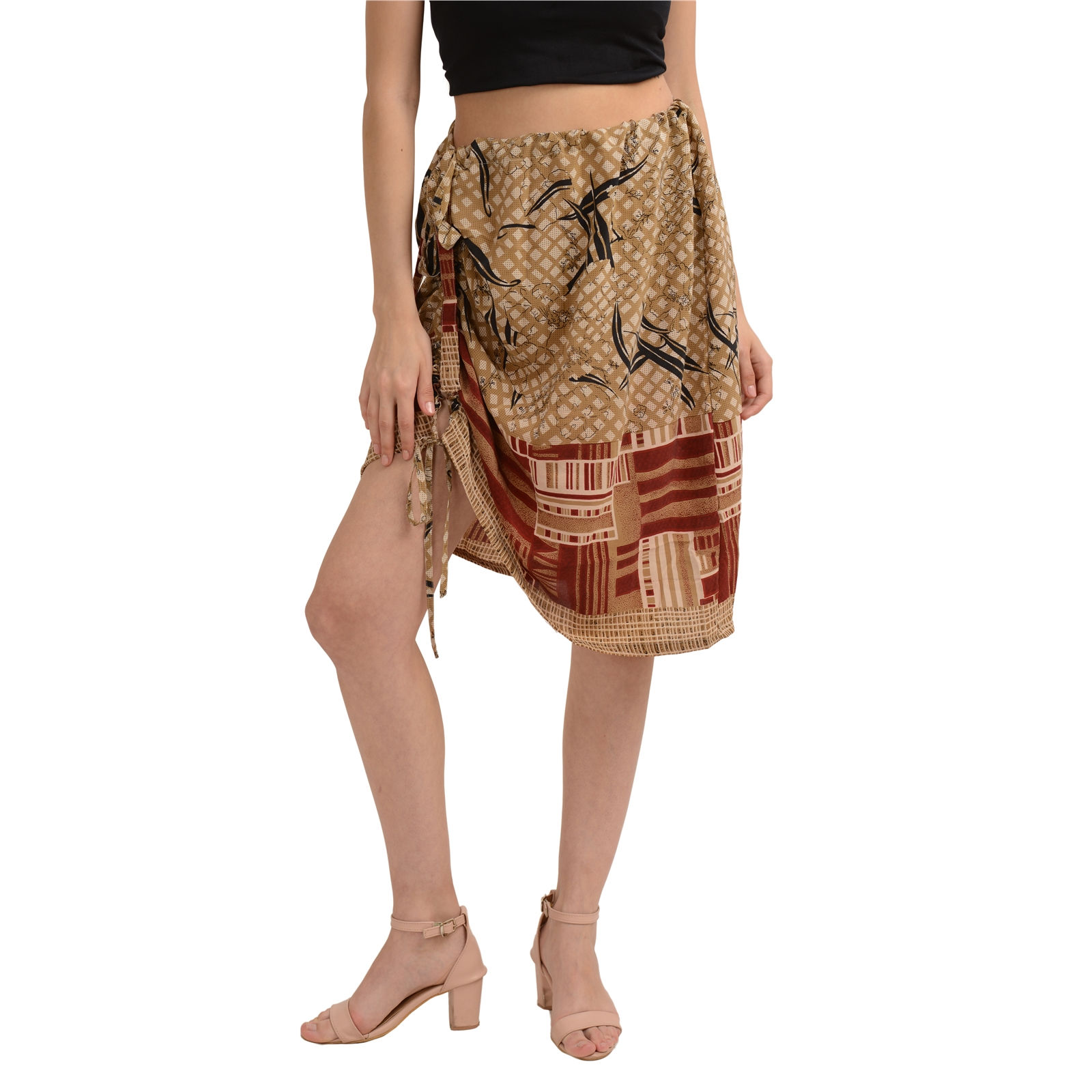 Pure Crepe Silk Printed Short Skirt (Large)