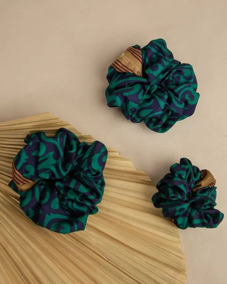Thumbnail: Set of 10 Assorted Upcycled Silk Scrunchies – Zero Waste Hair Accessories