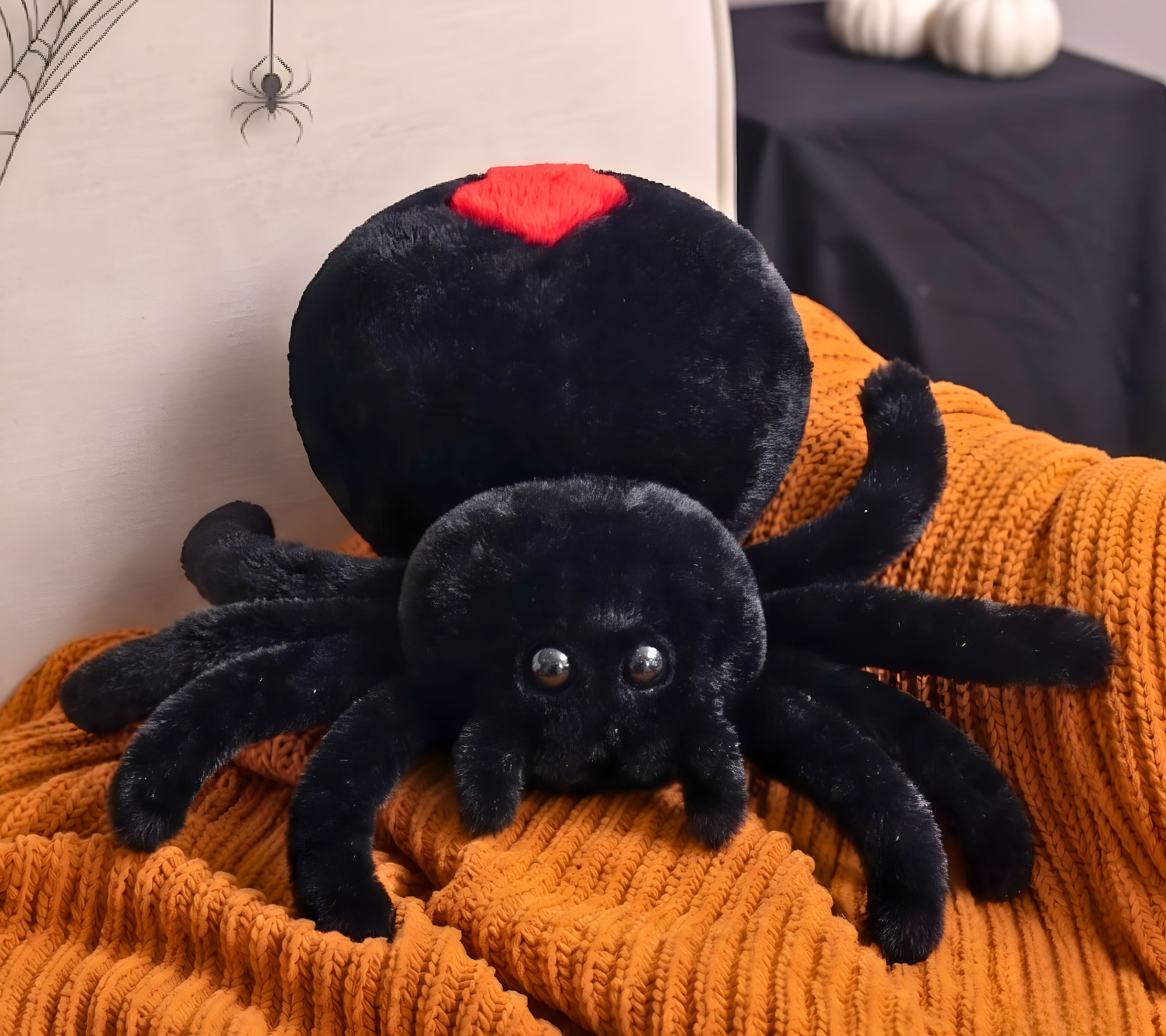 Tickles Black Spider Plush Halloween Pillow - 35 cm