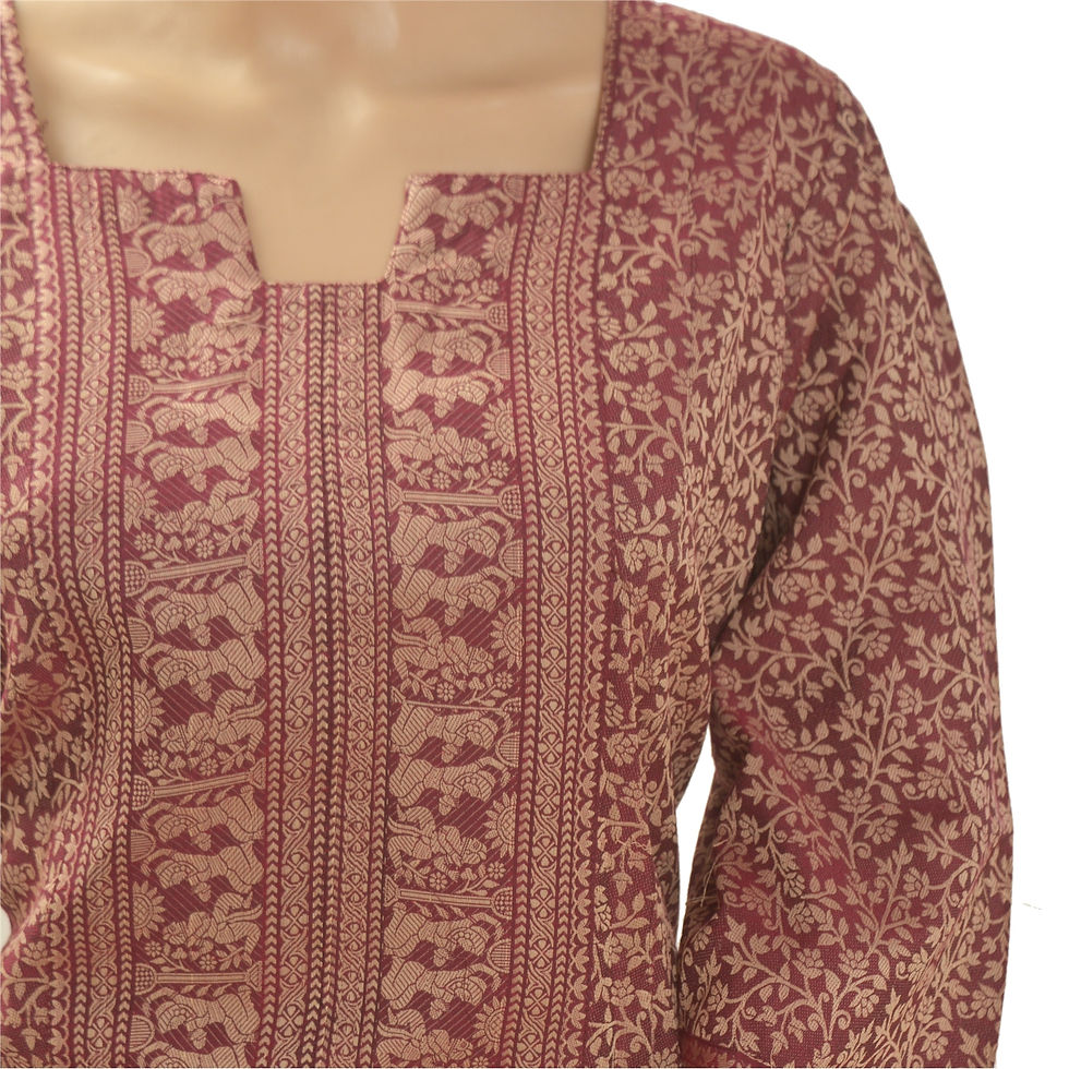 Thumbnail: Pure Cotton Woven Work A-Line Long Kurta (X-Large)