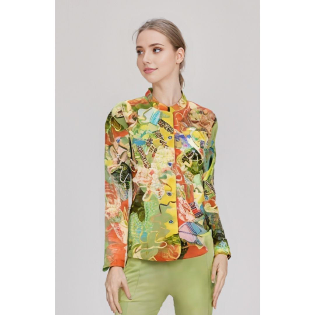 Cotton Printed Embroidered Short Top Jacket (Medium)