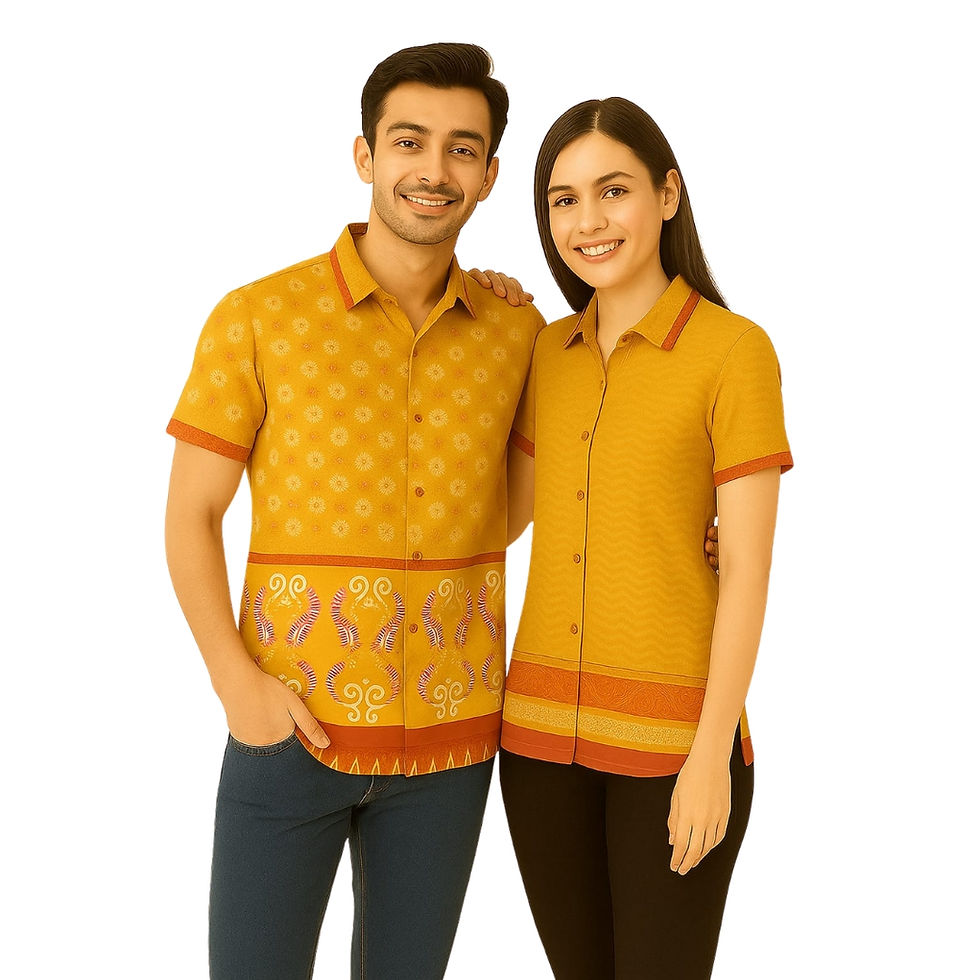 Unisex Mustard Combo Crepe Shirt with Ethnic Print – All Sizes Available