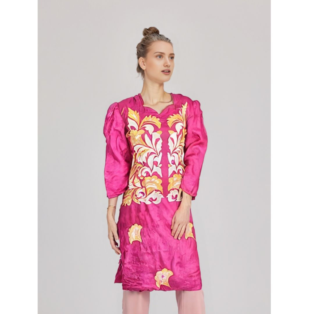 Pure Silk Hand Embroidered Long Kurta (Large)