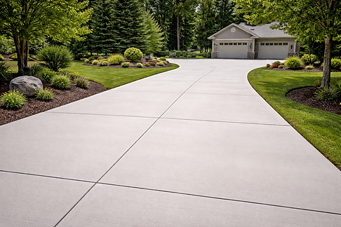 Pristine concrete driveway with vibrant landscaping.png
