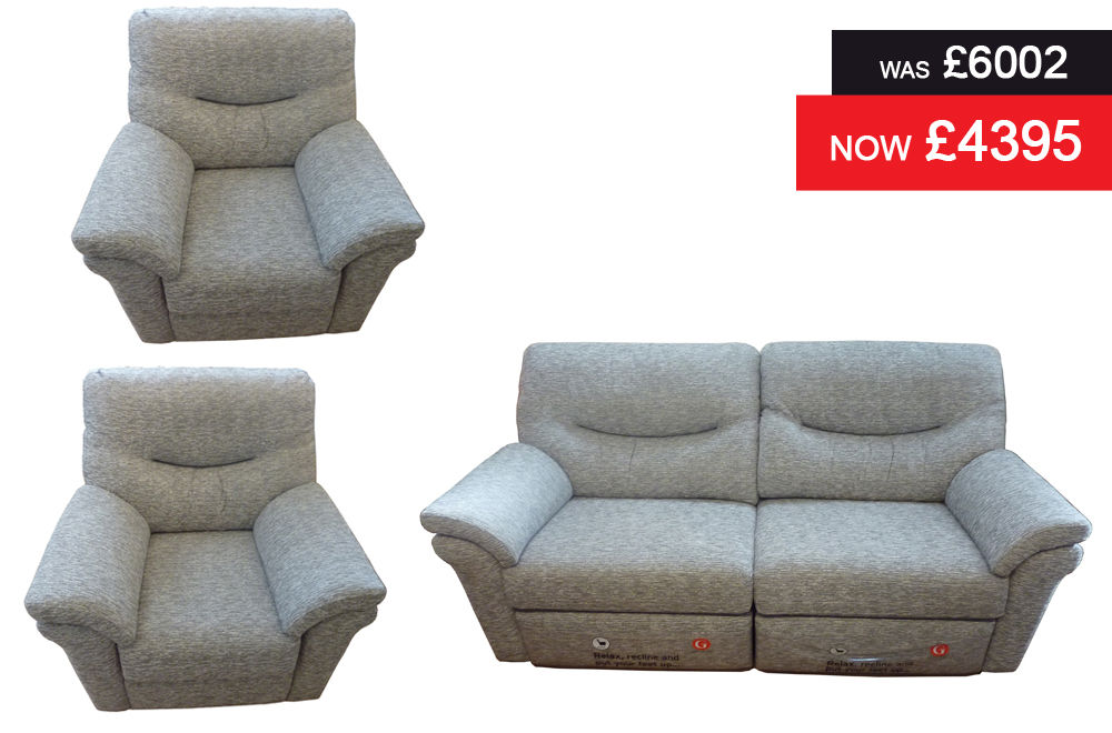 G Plan Washington 3 Seat Double Recliner & 2 Armchairs - Mirage Powder