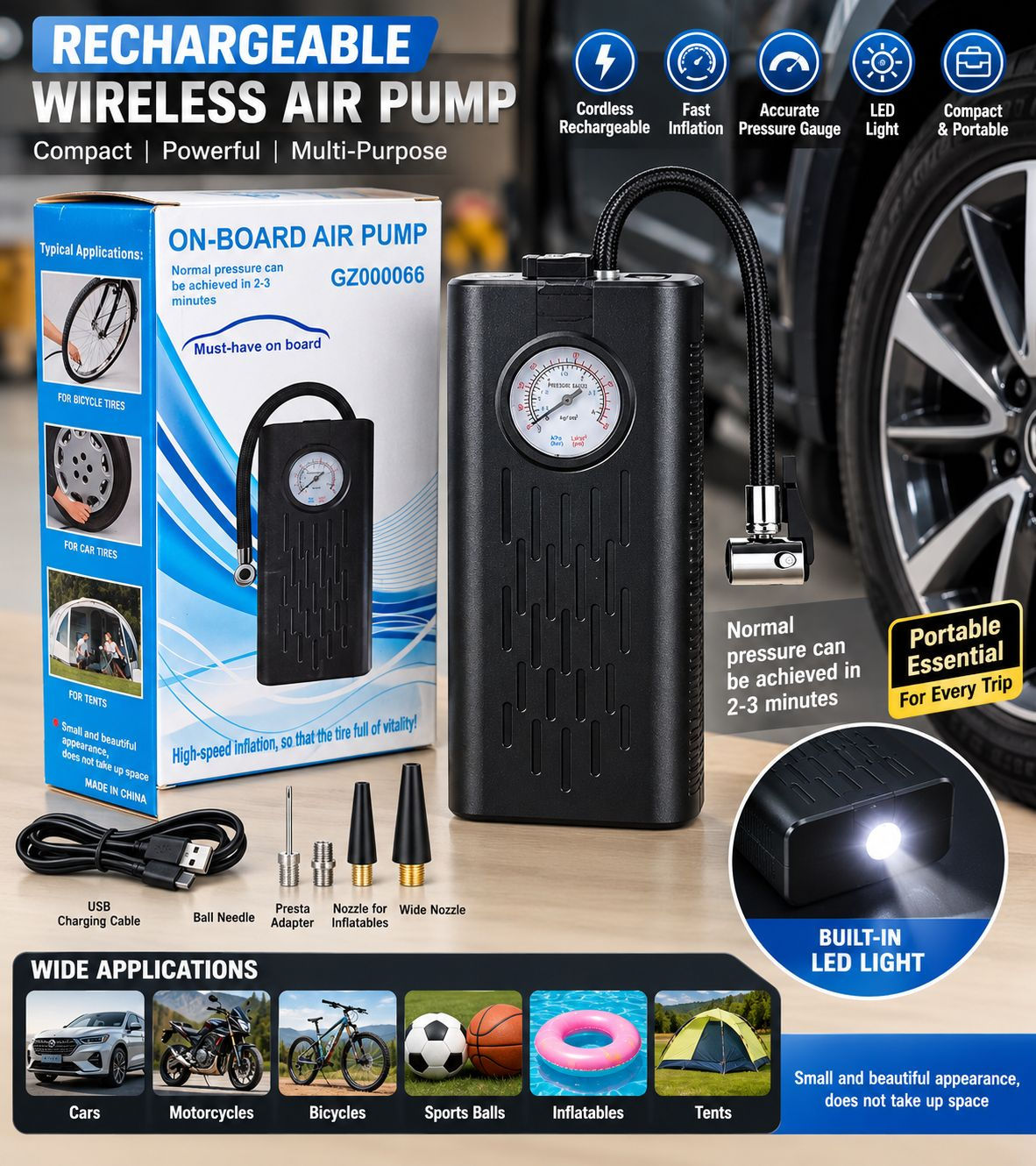 Rechargeable Portable Air Compressor & Tire Inflator