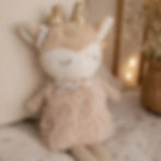 Peluche renne personnalisable Arsène doudou bébé fait main avec écharpe tissu et option nœud