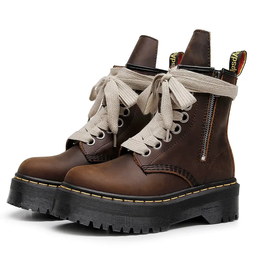 Miniatura: Women's Genuine Leather Mid-Calf Platform Chunky Boots Plus Size