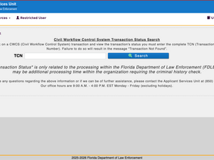 a screenshot of the FDLE TCN lookup tool.