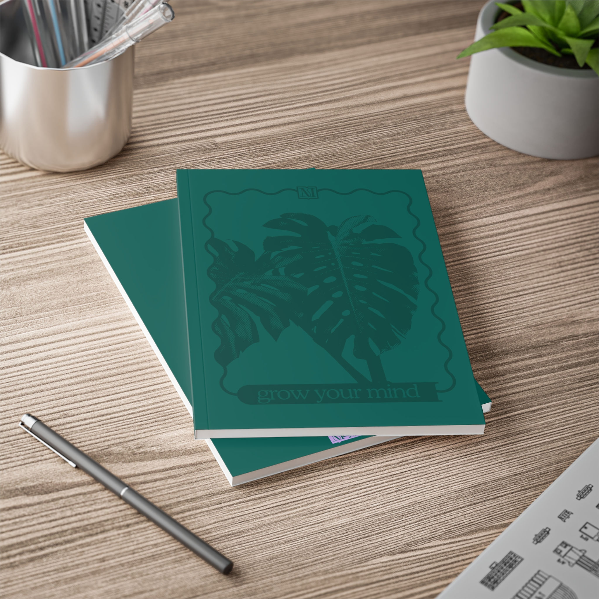 Grow Your Mind A5 Notebook — Green Botanical Softcover Journal