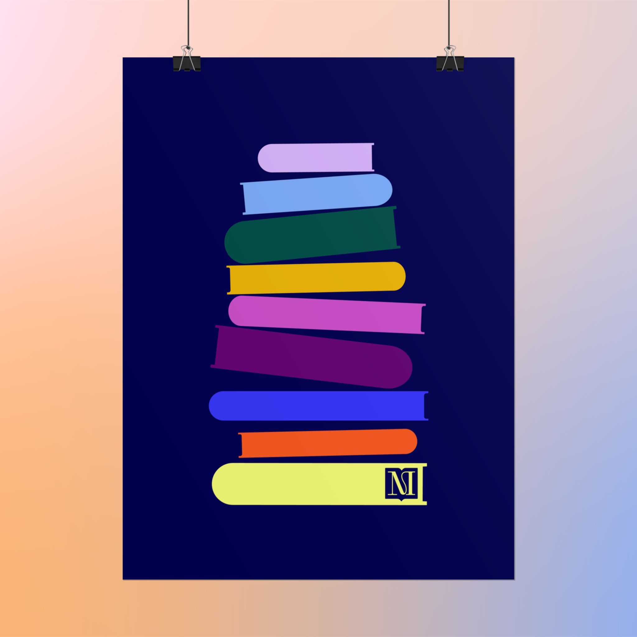 Marginalia Colorful Book Stack Poster — Vibrant Library Wall Art for Readers