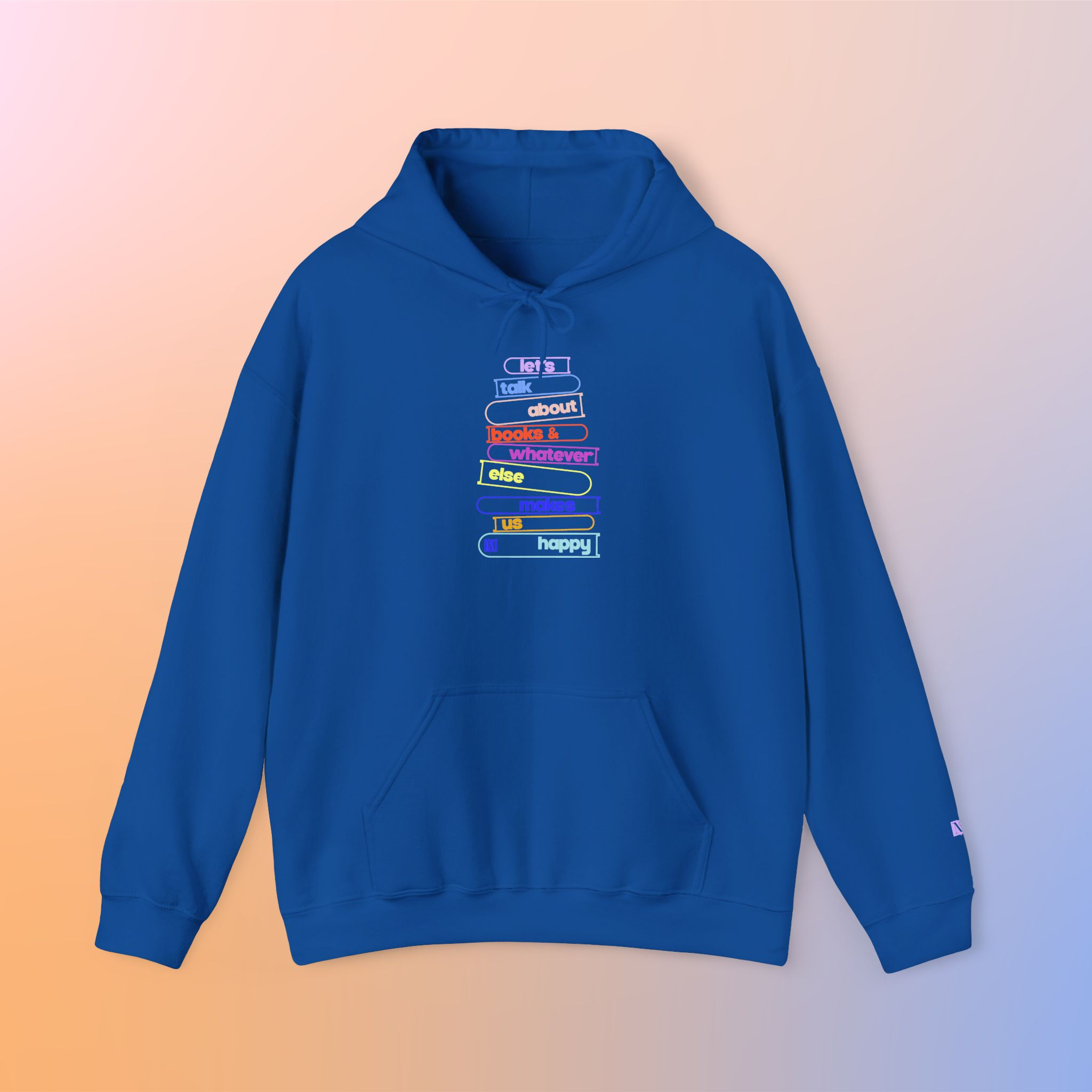 Marginalia Book Stack Hoodie "Let's Talk About Books" Graphic Pullover