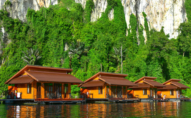 Floating bungalows at Panvaree Resort in Khao Sok National Park